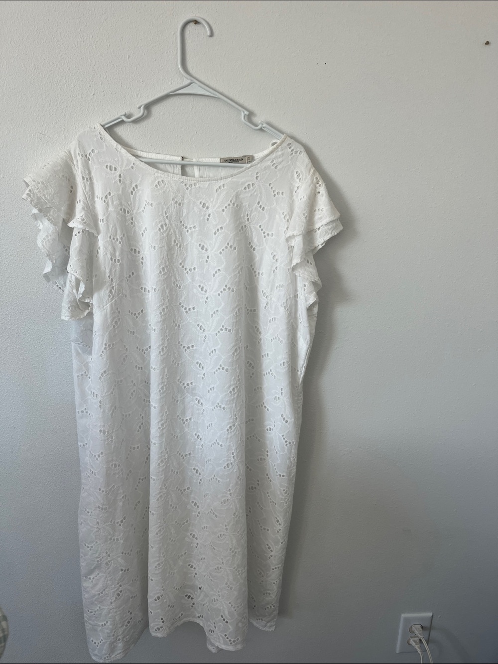 Valentina White Eyelet Midi Dress with Ruffle Sleeves